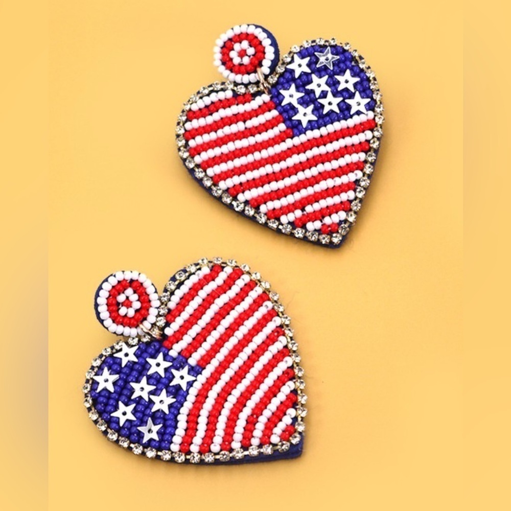 Patriotic Heart Beaded Earrings